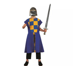 Costume ou surcot médiéval à carreaux bleus pour enfant