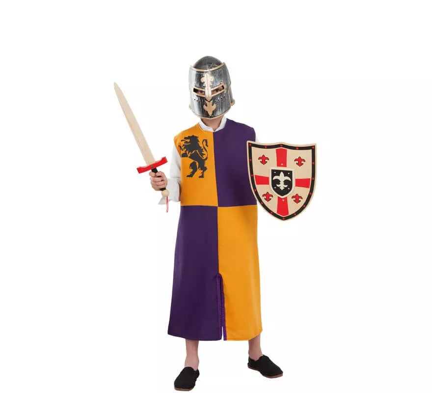 Translation missing: fr.Disfraz o Túnica de Guerrero Medieval Naranja y Morada para niños