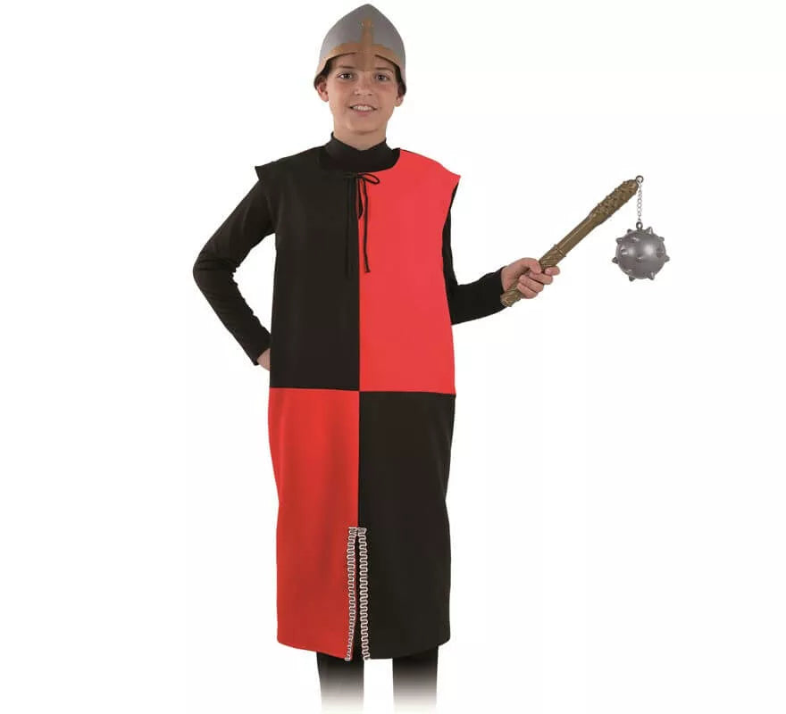 Disfraz o Túnica de Guerrero Medieval Roja y Negra para niño