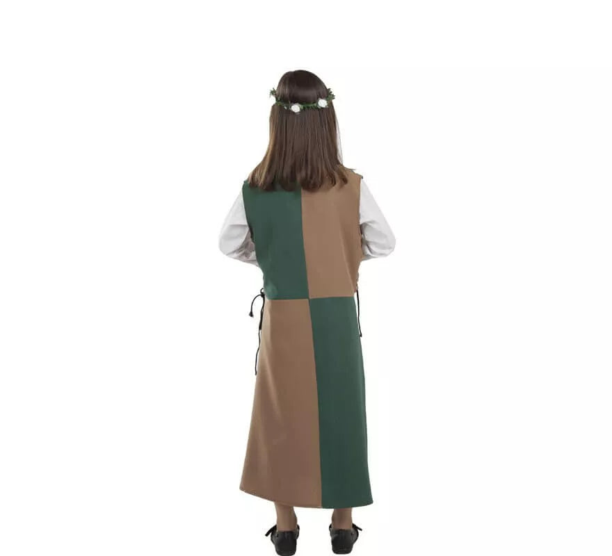 Disfraz o Túnica Marrón y Verde Medieval para niña