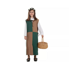 Tunique ou costume médiéval marron et vert pour fille