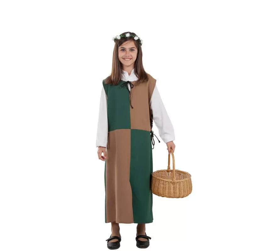 Translation missing: fr.Disfraz o Túnica Marrón y Verde Medieval para niña