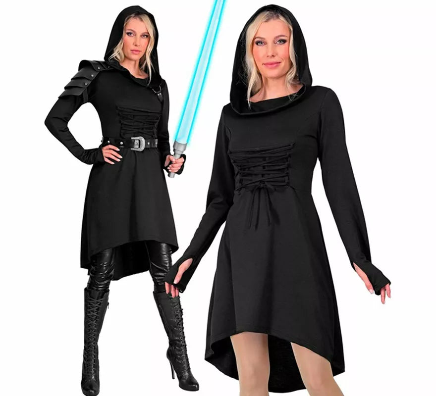 Translation missing: fr.Disfraz o Vestido Medieval negro con Capucha para mujer