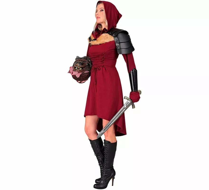 Disfraz o Vestido Medieval rojo con Capucha para mujer
