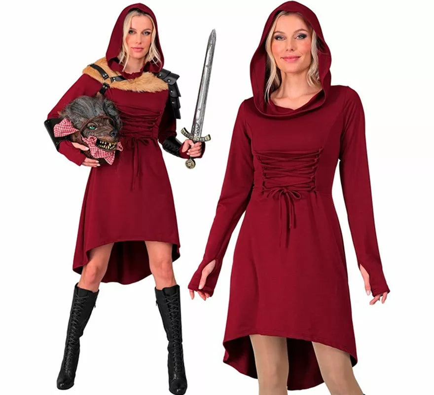 Translation missing: fr.Disfraz o Vestido Medieval rojo con Capucha para mujer