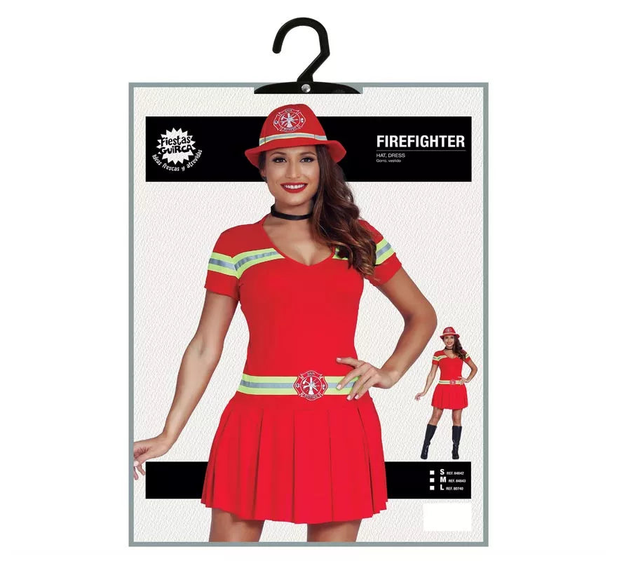 Translation missing: fr.Disfraz para mujer de Bombera rojo con bandas reflectantes