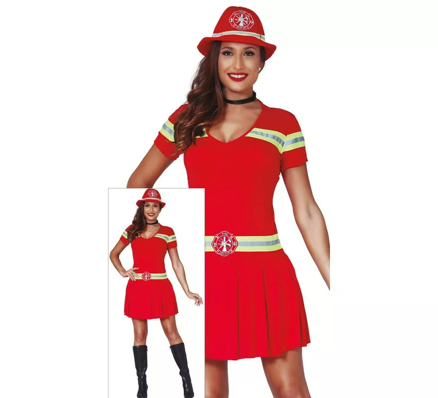 Translation missing: fr.Disfraz para mujer de Bombera rojo con bandas reflectantes