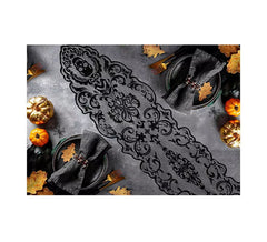 Dentelle Crânes pour Table noir 180x35 cm