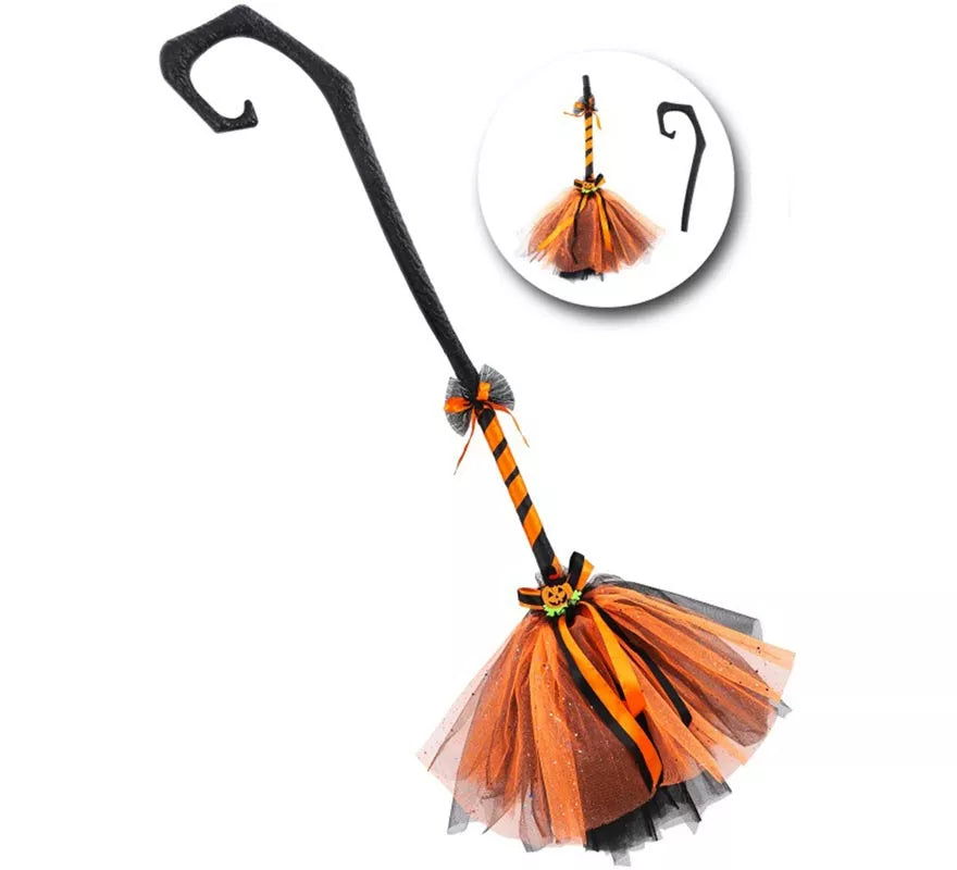Translation missing: fr.Escoba de Bruja Calabaza Negro y naranja 80 cm