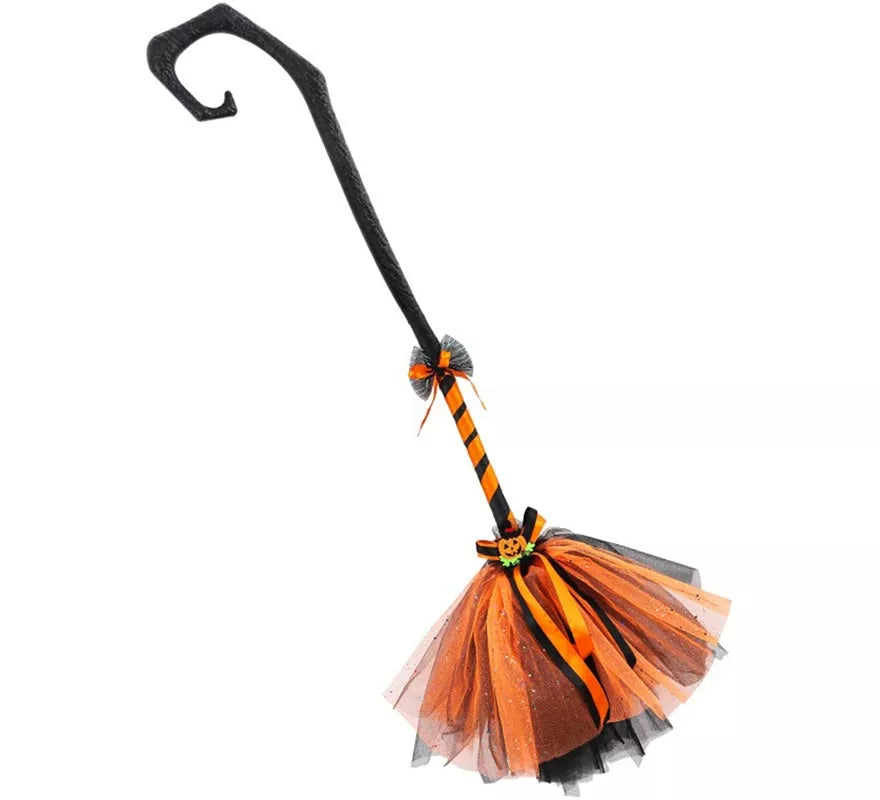 Translation missing: fr.Escoba de Bruja Calabaza Negro y naranja 80 cm