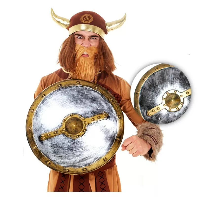 Translation missing: fr.Escudo Vikingo circular plateado y bronce de 48x10 cm
