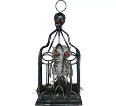 Squelette de hibou en cage avec son, lumière et mouvement, 33 cm