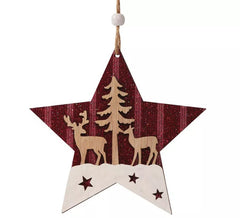 Pendentif étoile en bois rouge 14 cms
