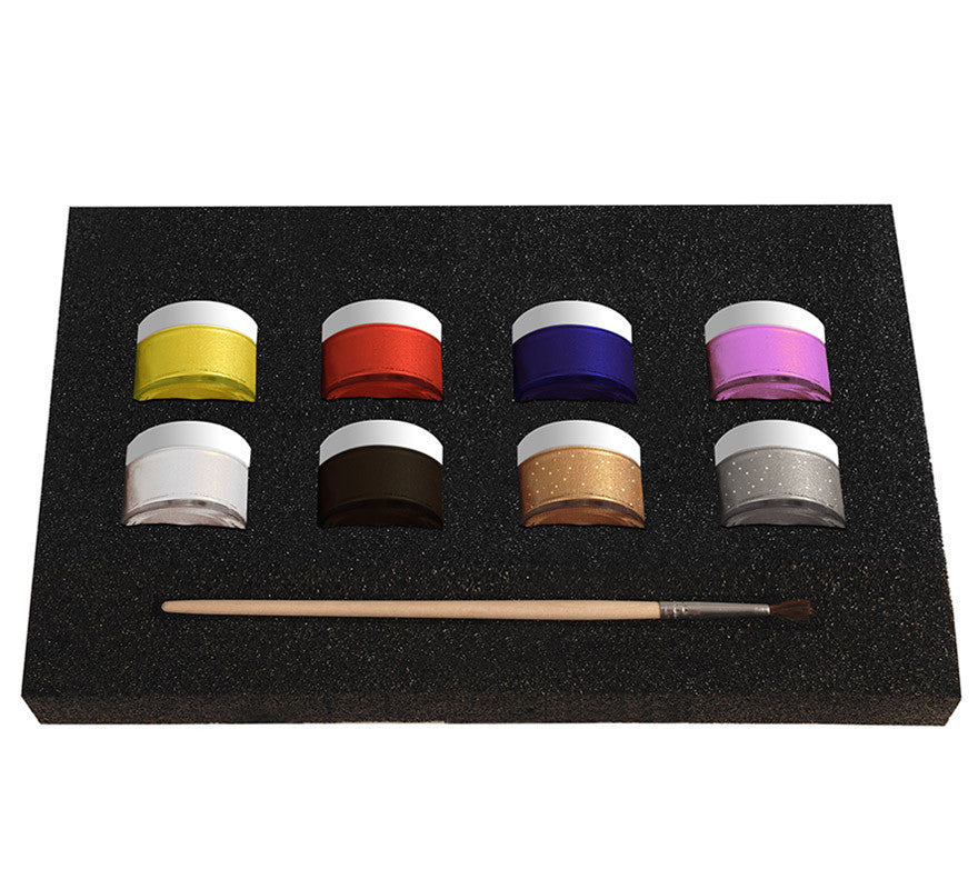 Translation missing: fr.Set Maquillaje Líquido Fiesta: 8 colores x 10gr, pincel y folleto