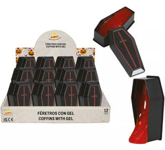 Présentoir de 12 cercueils avec Slime gel imitation sang 7x3 cm