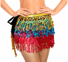 Jupe à paillettes et franges arc-en-ciel pour femme