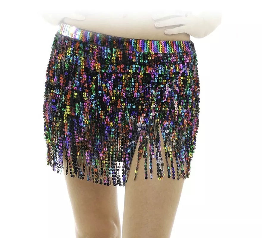 Translation missing: fr.Falda con lentejuelas y flecos multicolor adulto