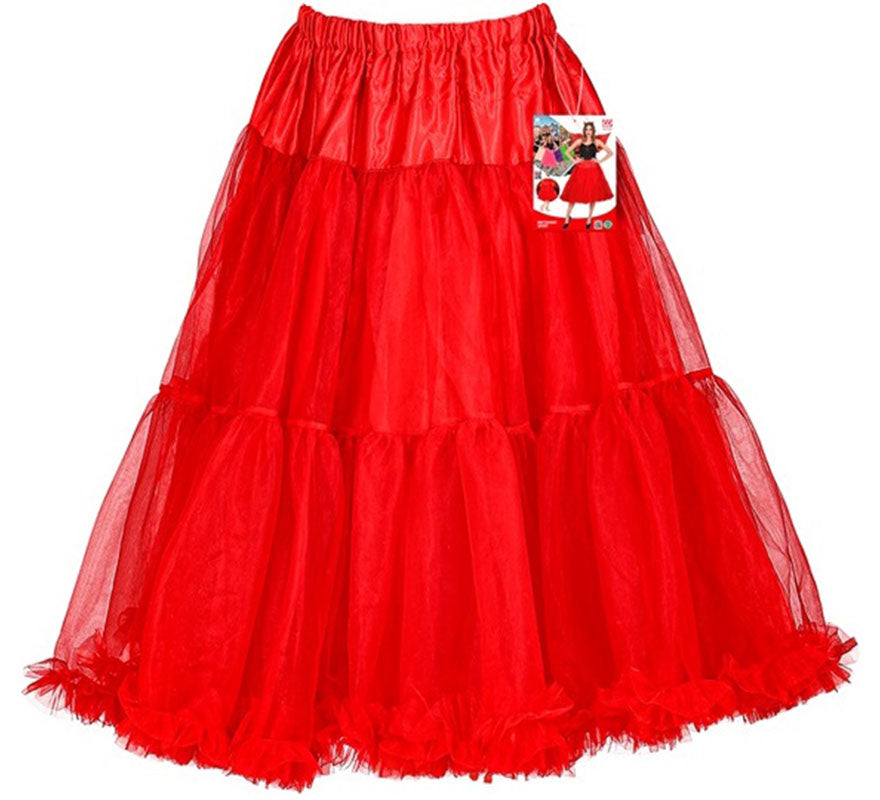 Translation missing: fr.Falda de Tul Años 70 roja de 65 cm para mujer