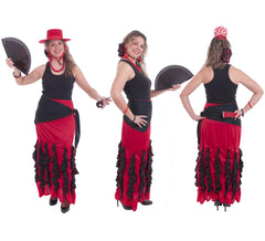 Jupe Flamenca Rouge avec Ornements Noirs