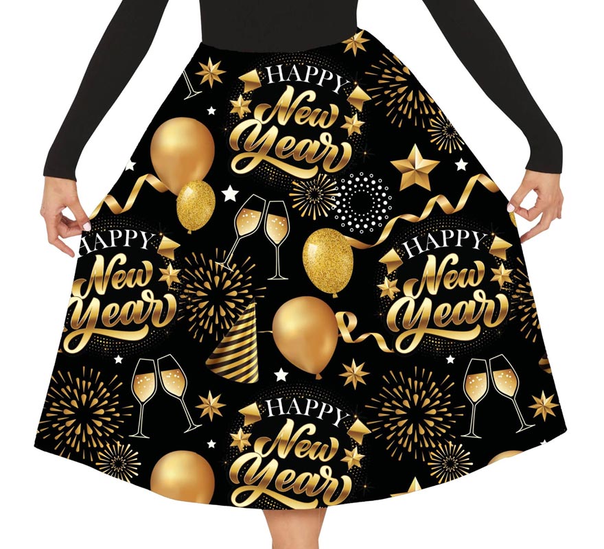 Translation missing: fr.Falda Happy New Year negro y dorado para mujer