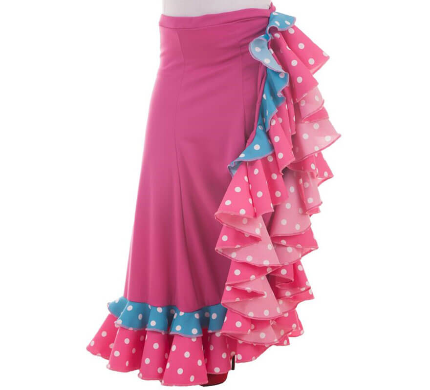 Translation missing: fr.Falda Sevillana Azul y Fuxia con Topos