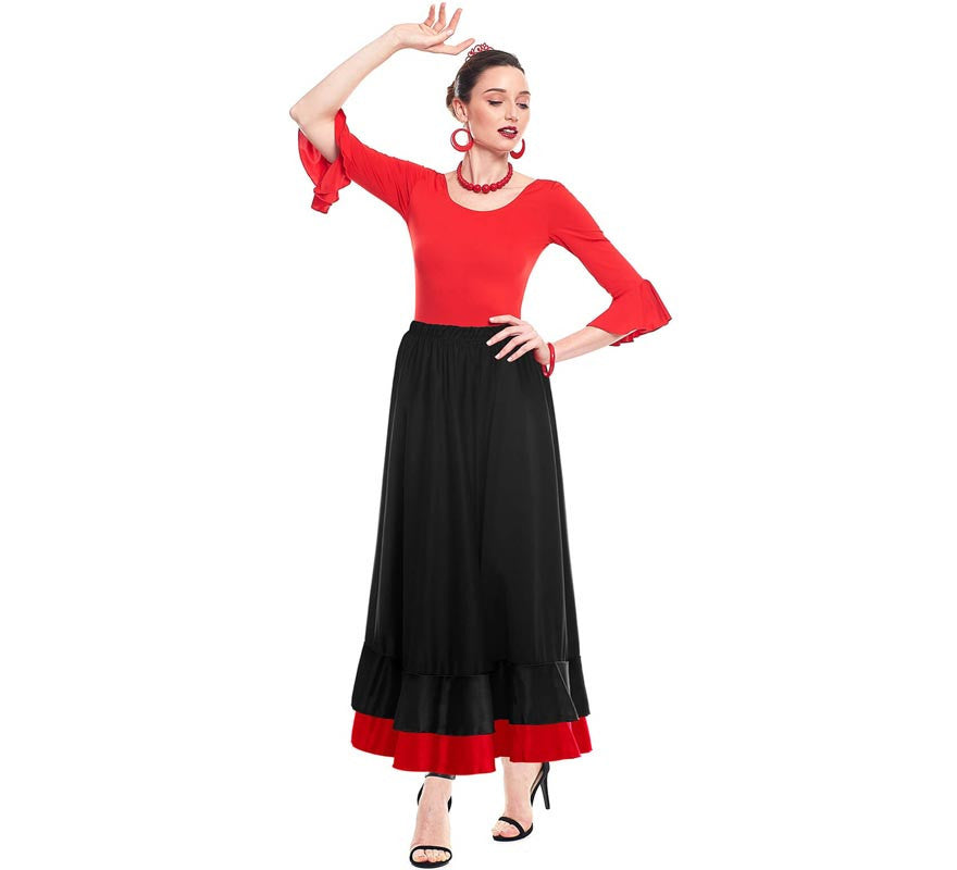 Translation missing: fr.Falda Sevillana de doble Volante negro y rojo para mujer