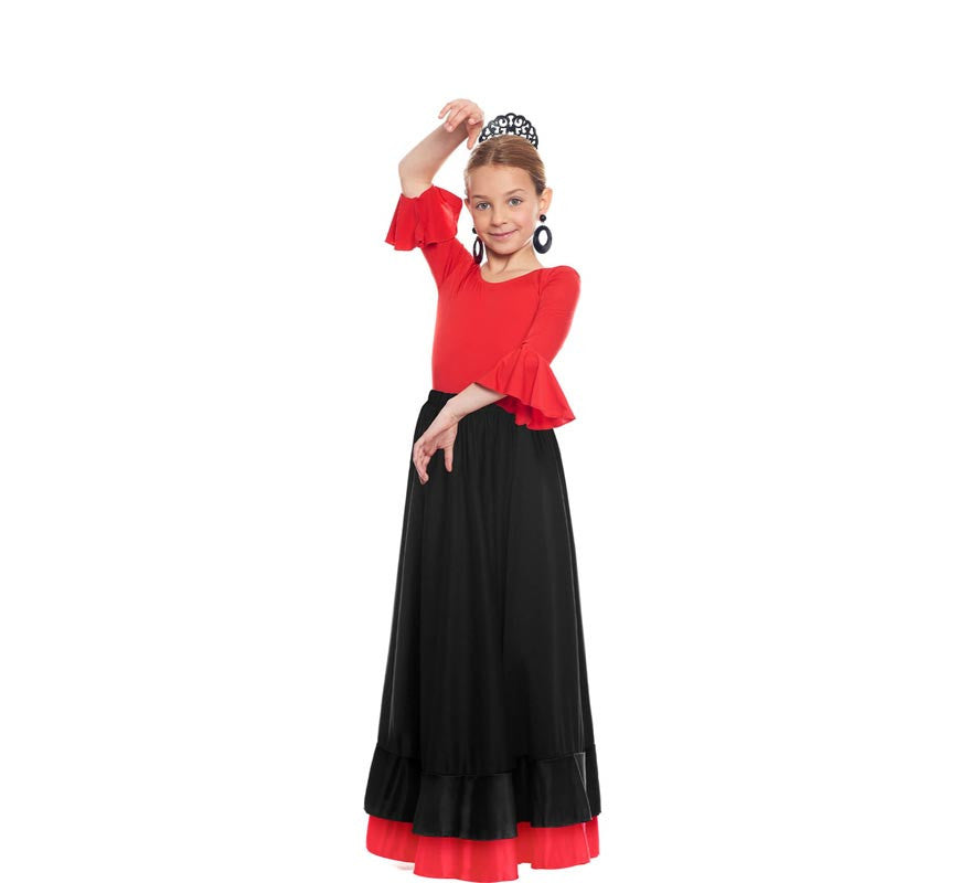 Translation missing: fr.Falda Sevillana de doble Volante negro y rojo para niña