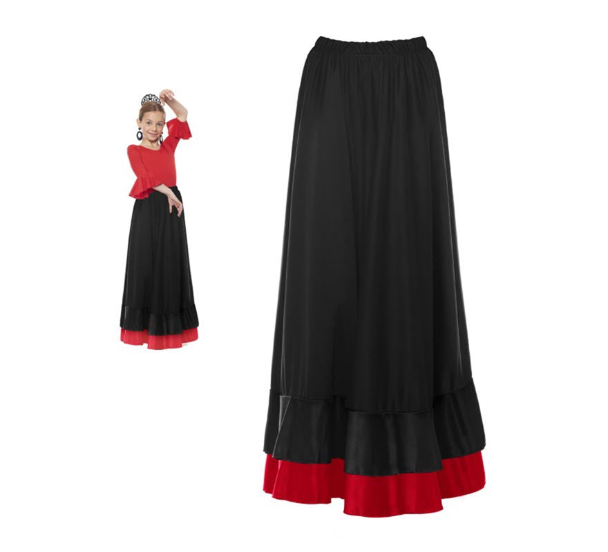 Falda Sevillana de doble Volante negro y rojo para niña