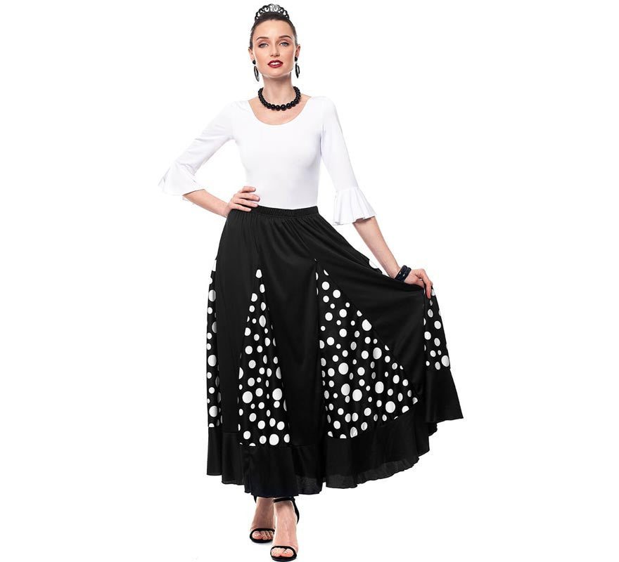 Translation missing: fr.Falda Sevillana de Quillas negro con Lunar blanco para mujer