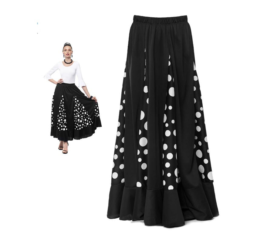 Translation missing: fr.Falda Sevillana de Quillas negro con Lunar blanco para mujer