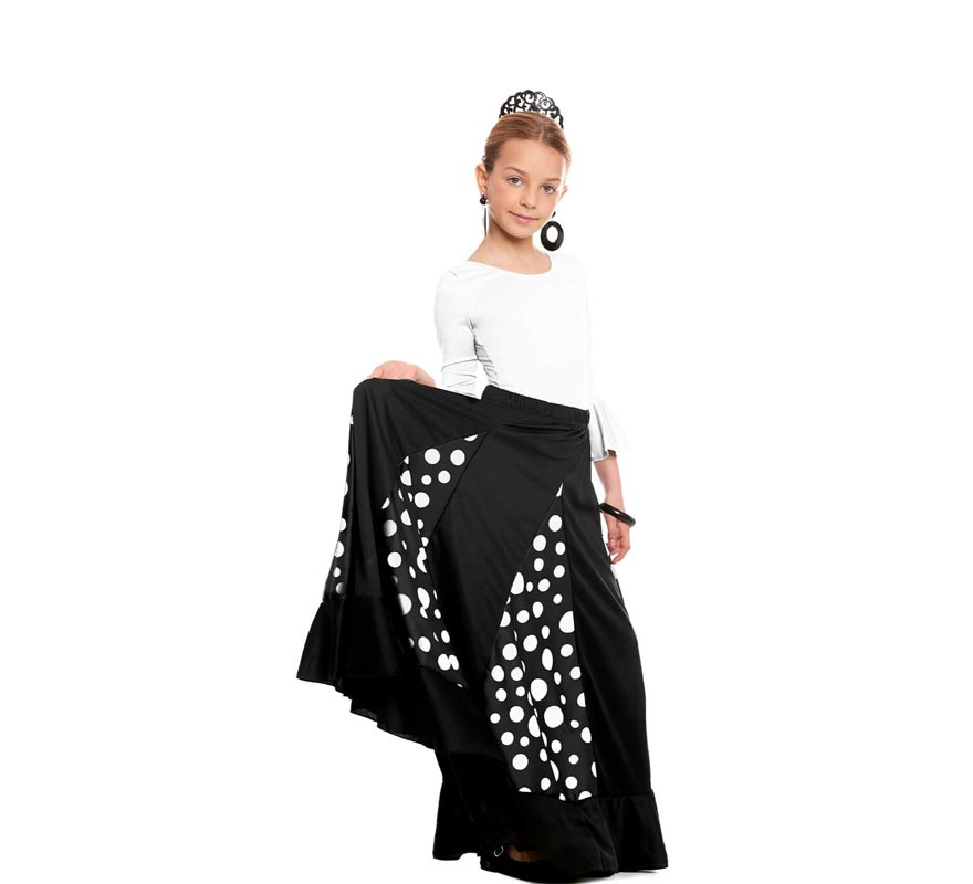 Translation missing: fr.Falda Sevillana de Quillas negro con Lunar blanco para niña