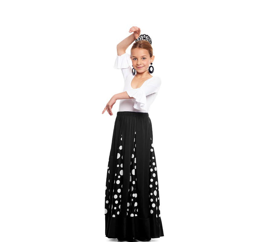 Translation missing: fr.Falda Sevillana de Quillas negro con Lunar blanco para niña