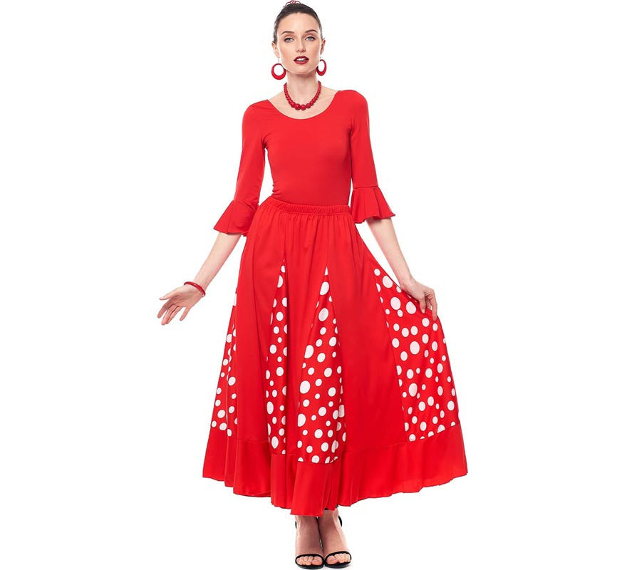 Translation missing: fr.Falda Sevillana de Quillas roja con Lunar blanco para mujer