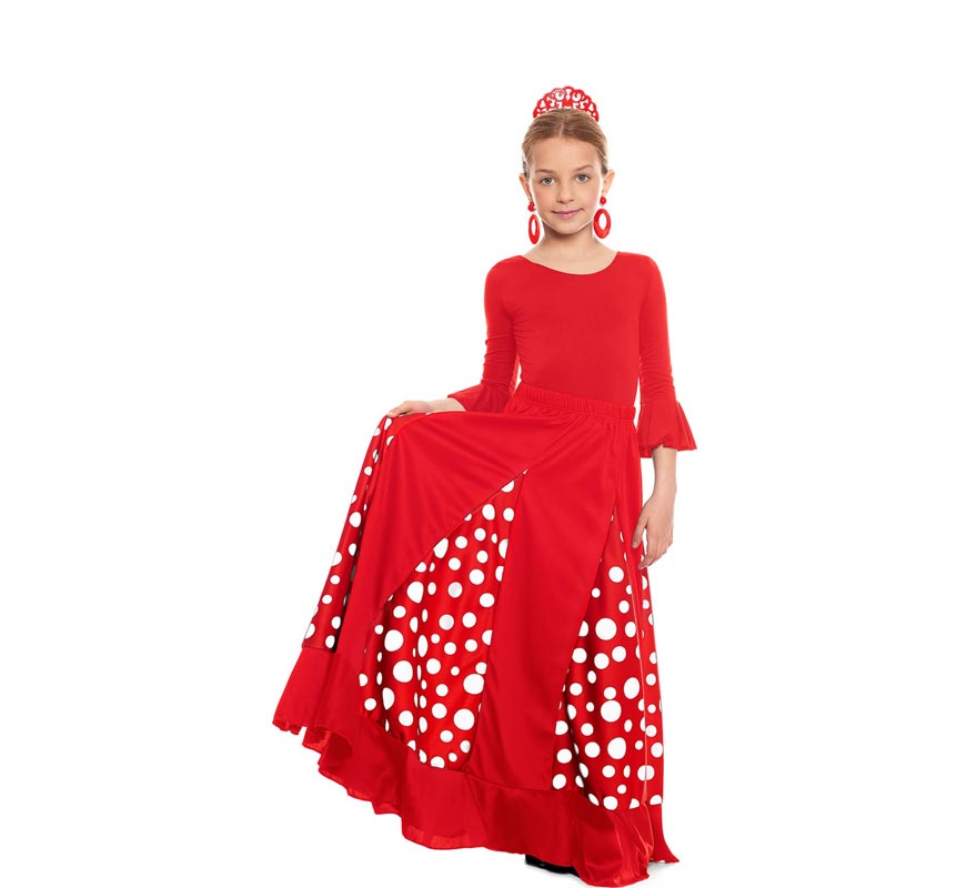Translation missing: fr.Falda Sevillana de Quillas roja con Lunar blanco para niña