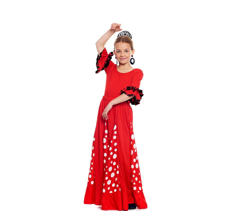 Translation missing: fr.Falda Sevillana de Quillas roja con Lunar blanco para niña