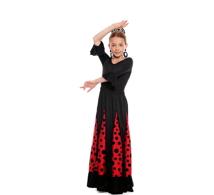 Translation missing: fr.Falda Sevillana de Quillas negro y rojo con Lunar negro para niña