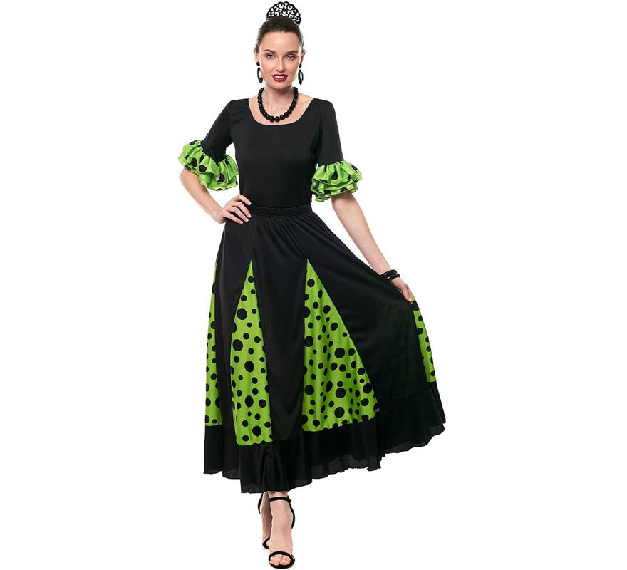 Translation missing: fr.Falda Sevillana de Quillas negro y verde con Lunar negro para mujer