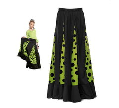 Jupe Sévillane à Quillas noires et vertes et à pois noirs pour filles