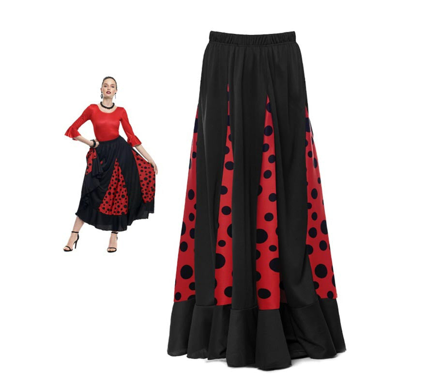 Translation missing: fr.Falda Sevillana de Quillas negro y rojo con Lunar negro para mujer
