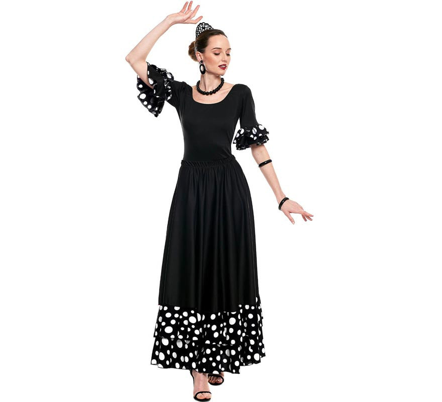 Translation missing: fr.Falda Sevillana doble Volante con Lunar negro y blanco para mujer