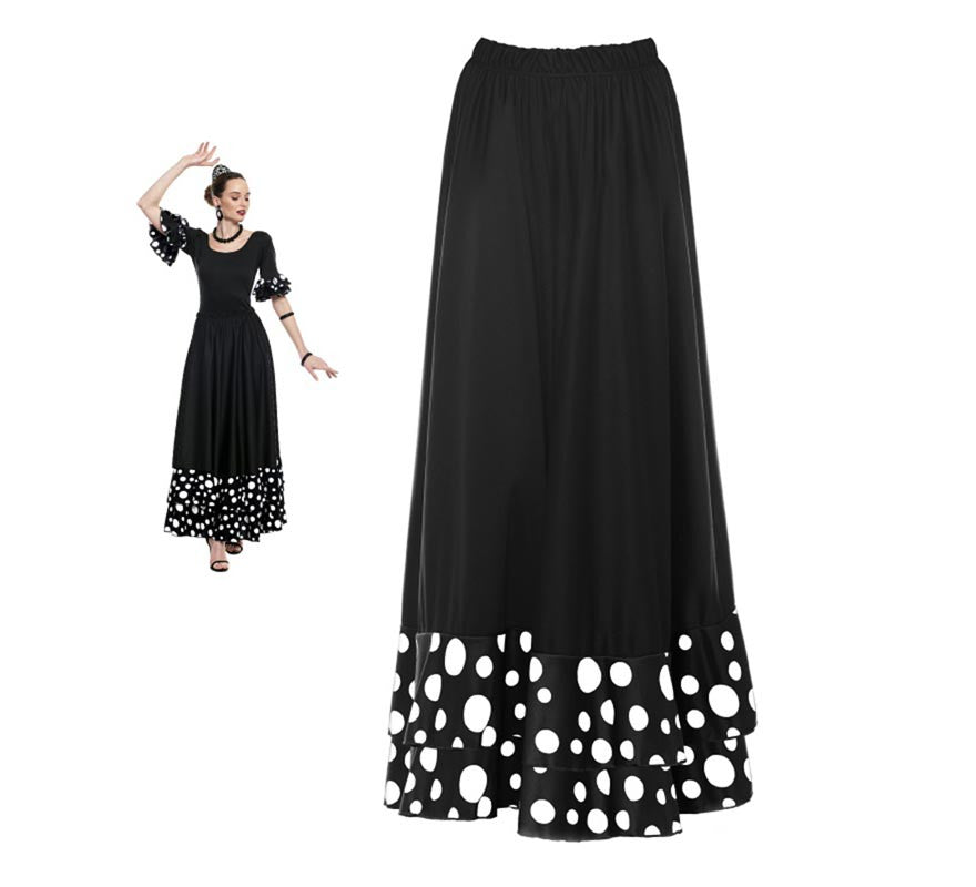 Translation missing: fr.Falda Sevillana doble Volante con Lunar negro y blanco para mujer