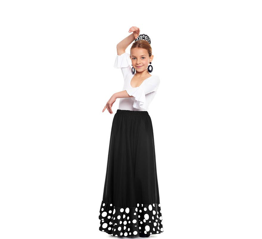 Translation missing: fr.Falda Sevillana doble Volante con Lunar negro y blanco para niña