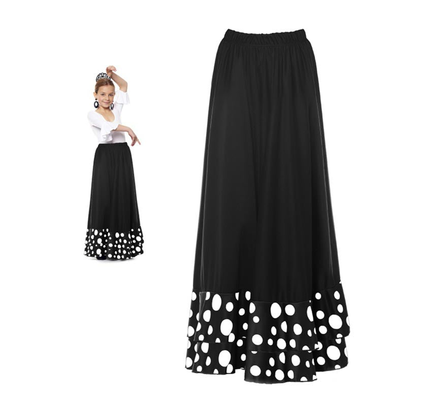Translation missing: fr.Falda Sevillana doble Volante con Lunar negro y blanco para niña
