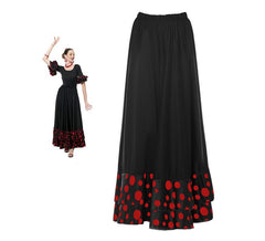 Jupe sévillane à double volant à pois noirs et rouges pour femme