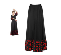 Jupe sévillane double volants à pois noirs et rouges pour fille