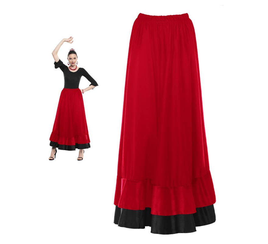 Translation missing: fr.Falda Sevillana doble Volante rojo y negro para mujer