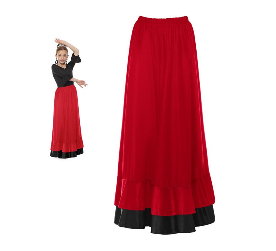 Translation missing: fr.Falda Sevillana doble Volante rojo y negro para niña