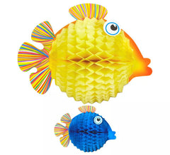 Lanterne de 33 cm en forme de poisson-souffle en nid d'abeille, en couleurs