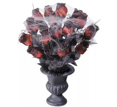 Vase avec roses rouges et toile d'araignée 35 cm