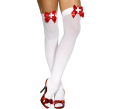 Bas d'Infirmière Opaque Blanc avec Noeud et Croix Rouge